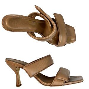 Gia Borghini Pernille Teisbaek Two-Band Puffy Slide Sandals Tan Leather US 9